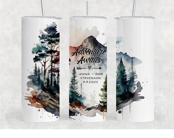 Personalized Adventure Awaits Wedding Tumblers, Personalized Wedding Gift, Engagement Gift, Custom Mr and Mrs Tumblers