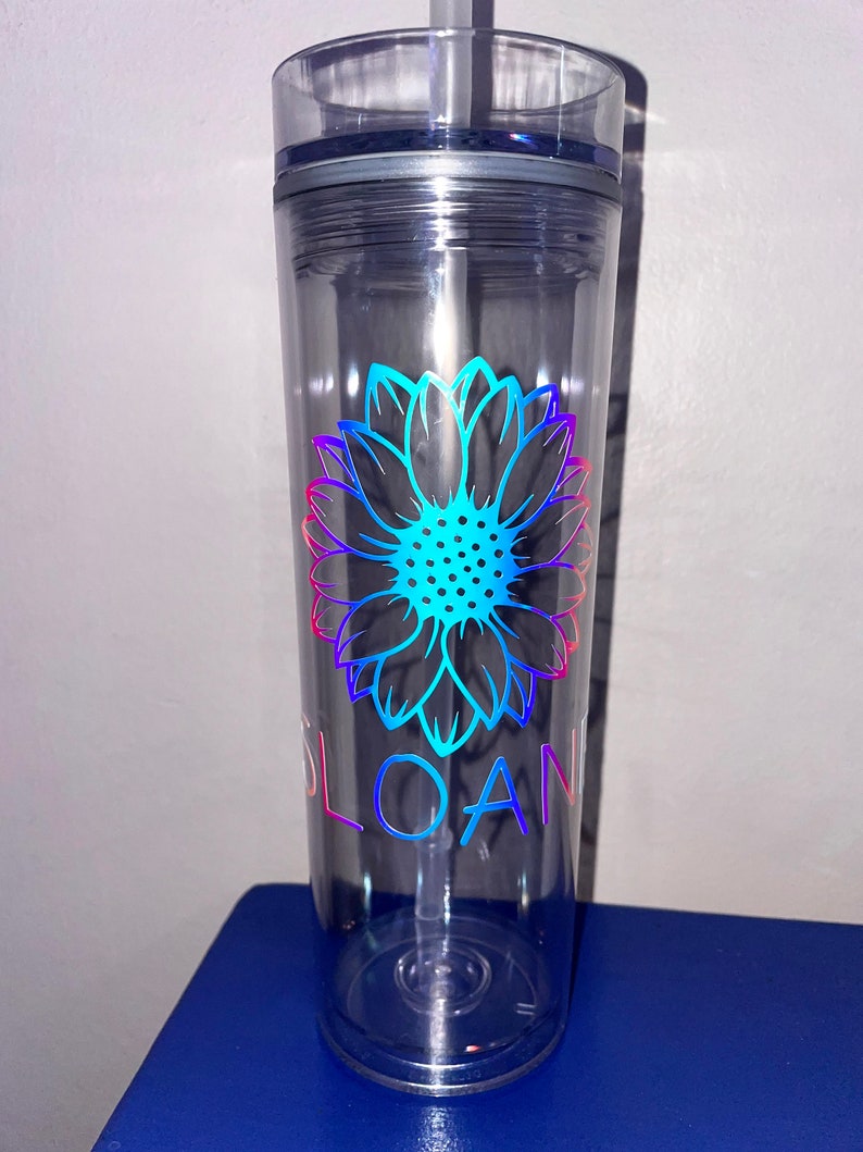 Holographic personalized sunflower tumbler