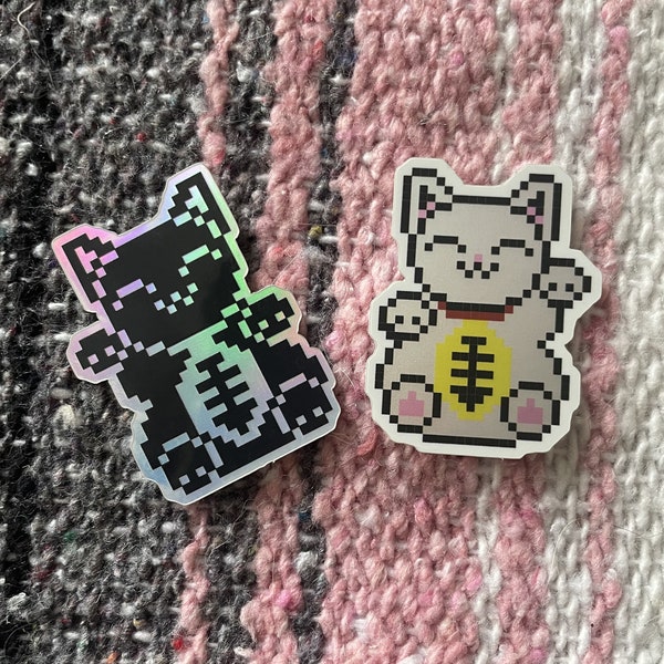 Holographic | Holo | Sticker | Aufkleber | Cat | Winkekatze | Glückskatze | 8bit