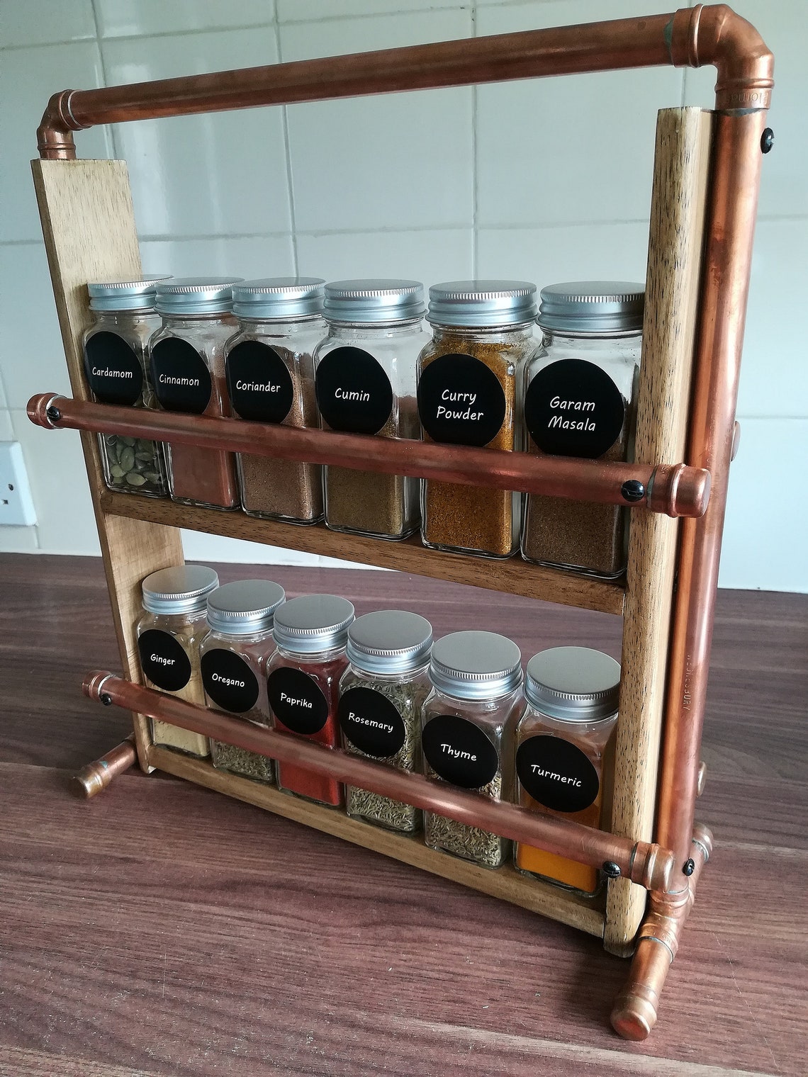 Handmade copper and oak spice rack. | Etsy