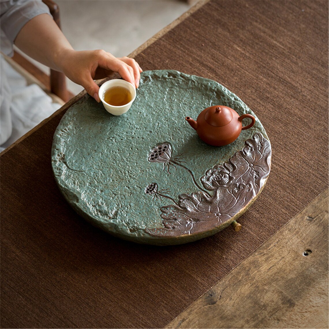 Retro ceramic tea tray water storage tray drainable tea Etsy