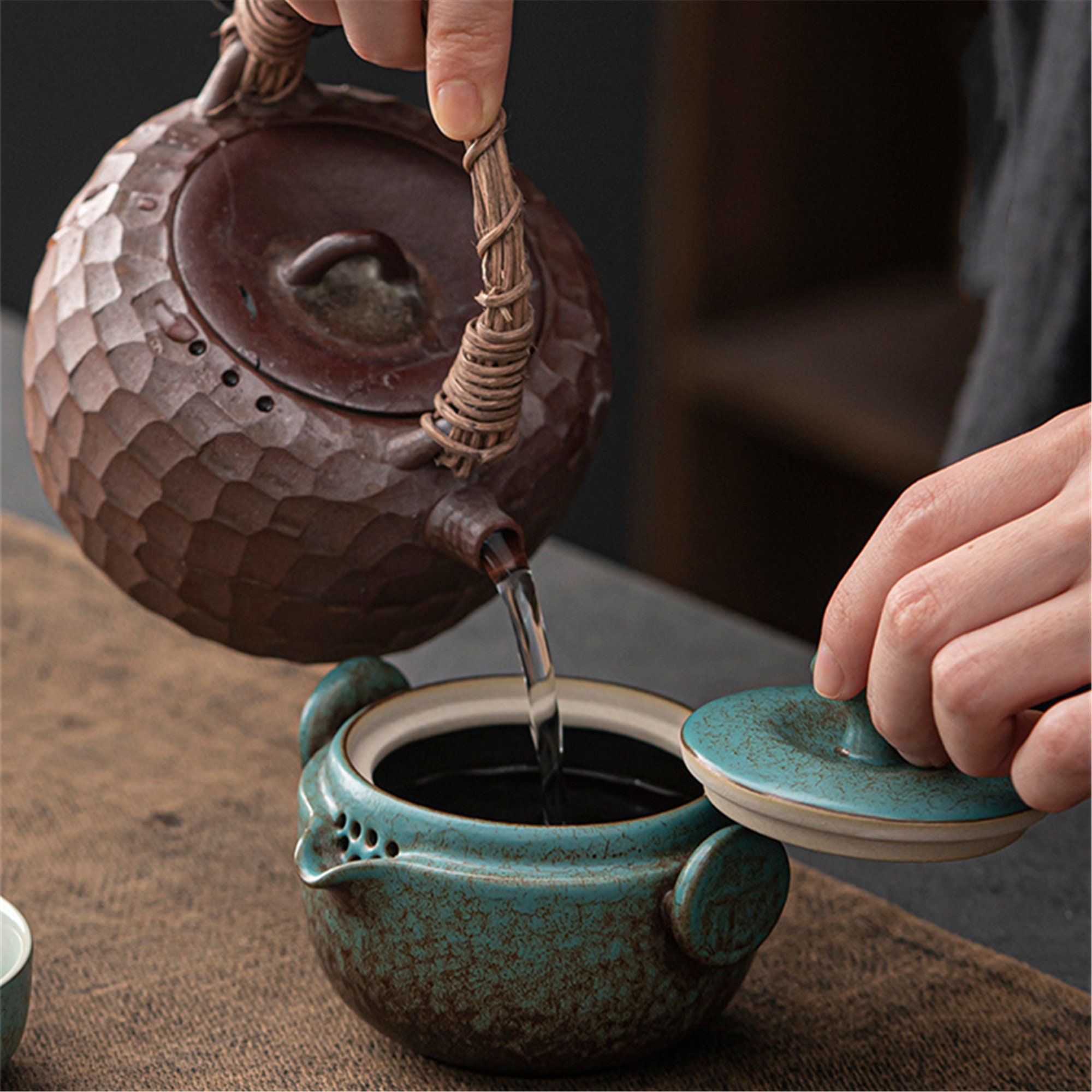 One pot and two cups travel tea set Green ceramic quickpasser Etsy