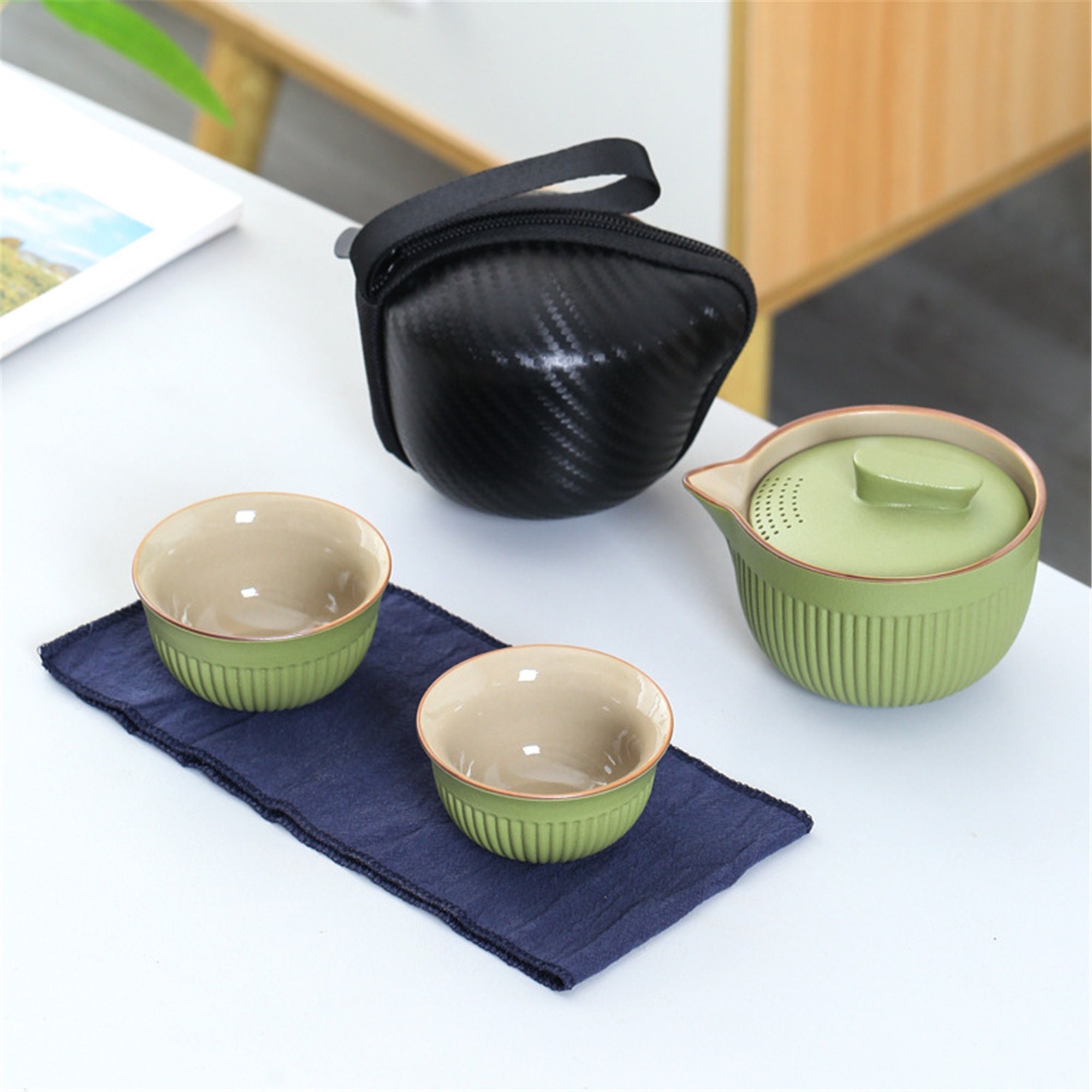 Travel tea set portable one pot two cups ceramic Etsy
