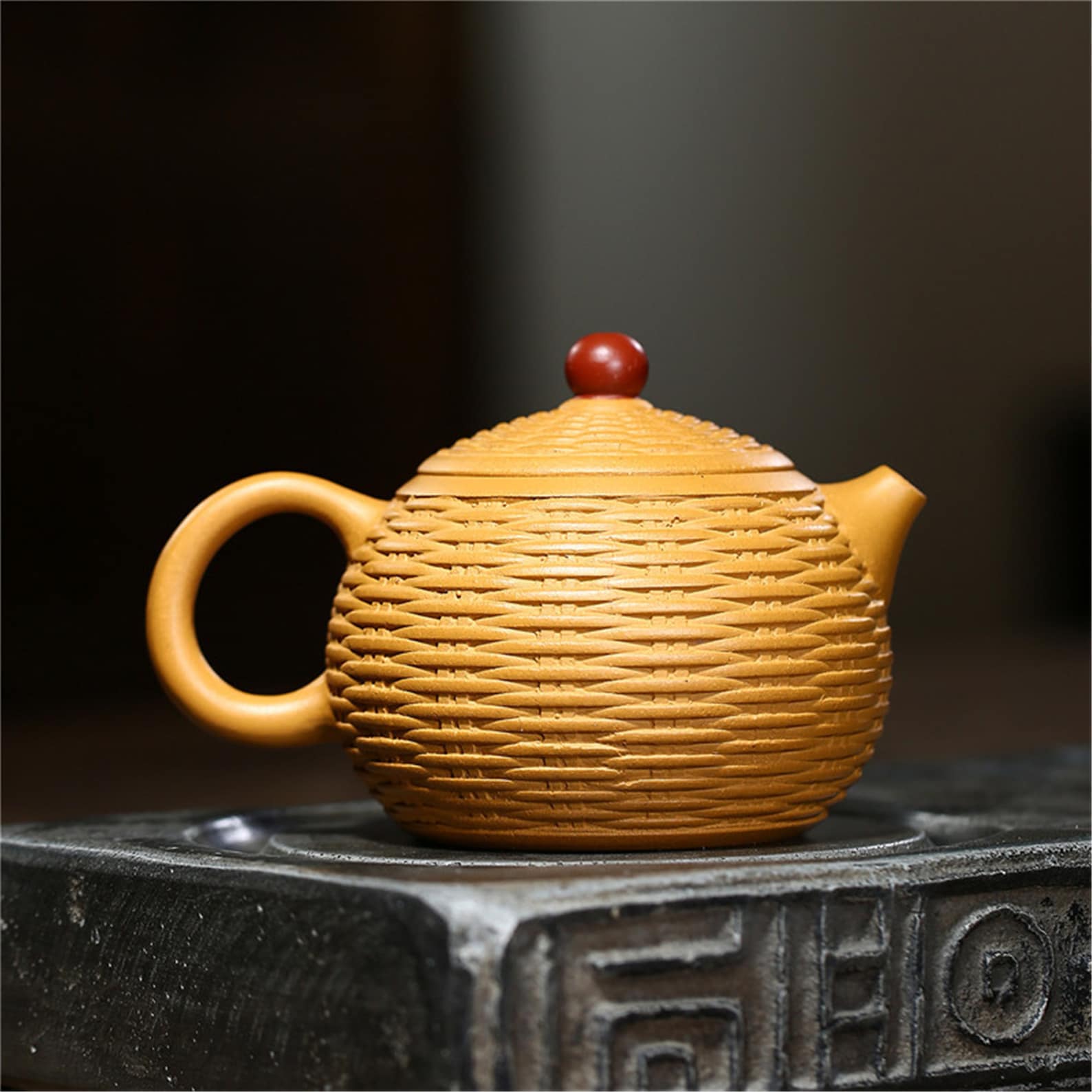 Purple clay teapot with ore gold section clay bamboo woven Etsy