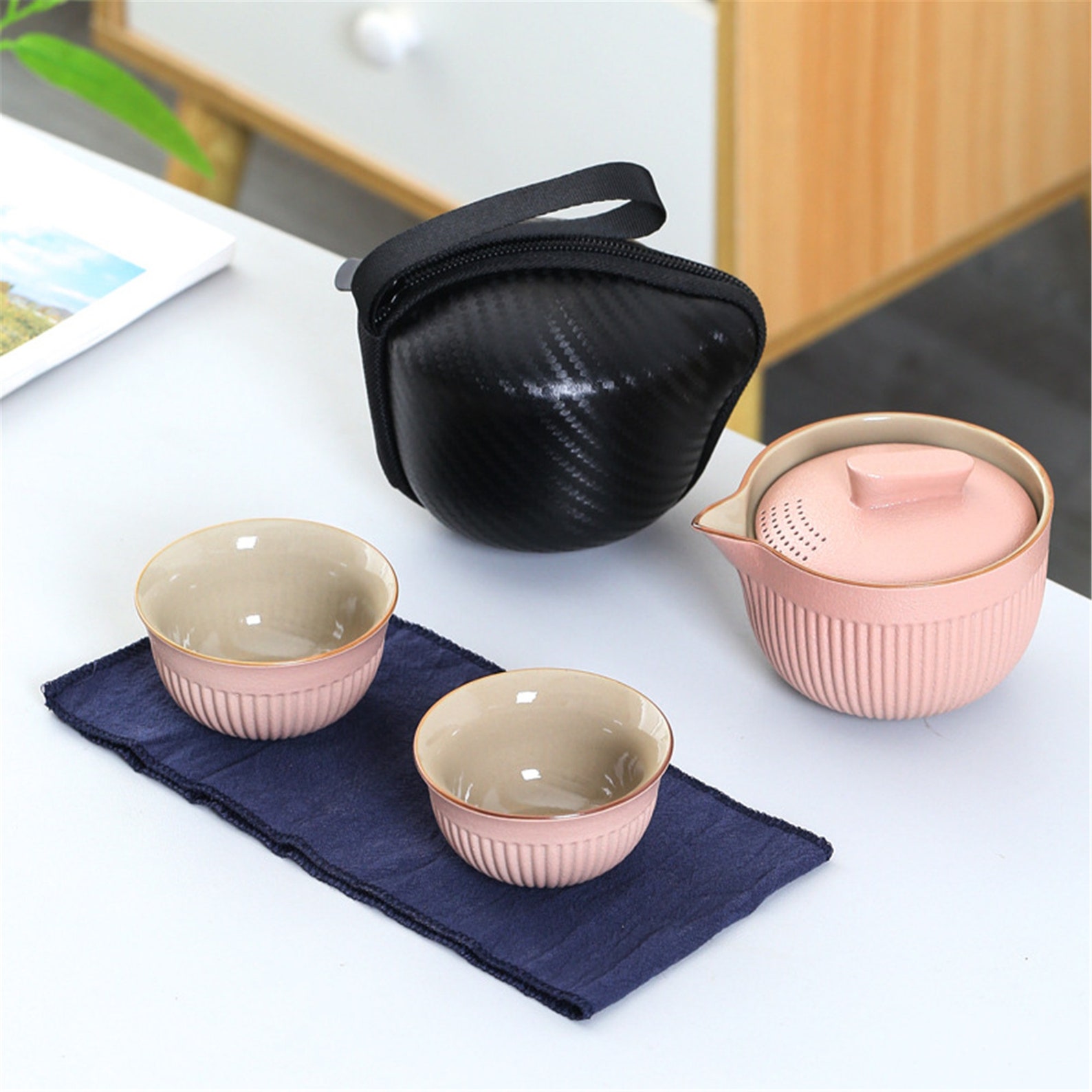 Travel tea set portable one pot two cups ceramic Etsy