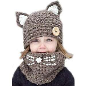 OUT OF STOCK - Acki Winter hat Kids Warm Fox Animal Hats Knitted Coif Hood Scarf Beanies for Autumn Winter