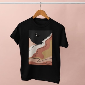 Boho Art T-Shirt | Spring T-Shirt, Art Tee, Trendy Graphic Tee, Boho Landscape, Spring Fashion Top, Minimalist Tee, Moon Abstract Tee, Night