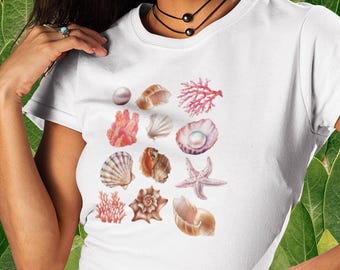 Seashell Collage Baby Tee: Y2K Coquette Top