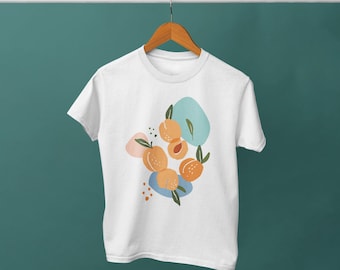 Peach Apricot Fruit T-Shirt: Abstract Art Print, Spring Tee