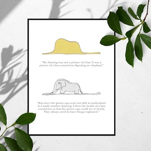 Le Petit Prince Print, Little Prince Poster, Little Prince Illustration, Elephant Hat, Little Prince Quote Print, Boa snake,Digital Download image 2