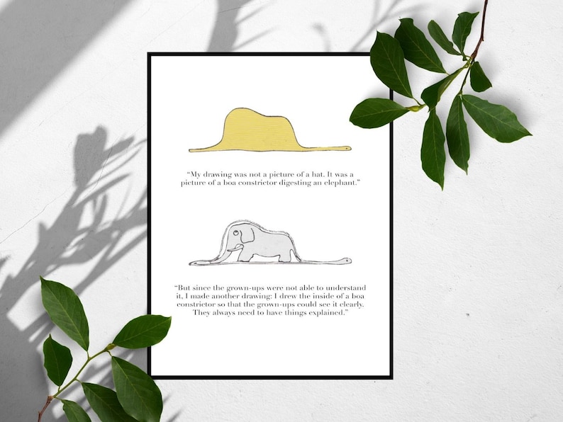 Le Petit Prince Print, Little Prince Poster, Little Prince Illustration, Elephant Hat, Little Prince Quote Print, Boa snake,Digital Download image 2