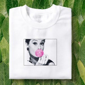 Audrey Hepburn Bubblegum T-Shirt |  Audrey Shirt, Actress Portrait Tee, Aesthetic Retro, Vintage Audrey