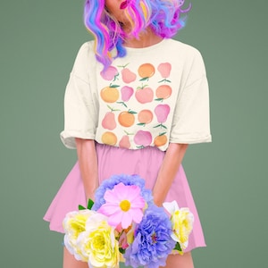 à imprimé fruits | T-shirt artistique, chemise fruit, t-shirt surdimensionné, t-shirt pastel, vêtements esthétiques, vêtements cottagecore, t-shirt botanique