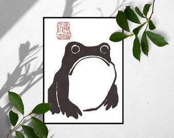 Matsumoto Hoji, Unimpressed Frog Print, Japanese Frog Poster, Grumpy Toad, Vintage Frog Print, Funny Art, Animal Wall Art, Digital Download