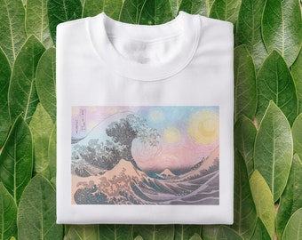 Japanese wave T-Shirt | Hokusai & Van Gogh tee, The Great Wave off Kanagawa, Starry nights, Japanese great wave, aesthetic shirt, pastel tee