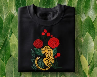 Leopard Illustration T-Shirt | Leopard Roses, Aesthetic Tee, Flowers, Tumblr Aesthetic, Spring Fashion, Jungle, Graphic Tee, Summer Tee