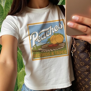 Peaches Records Baby Tee, Vintage cropped tee, Records And Tapes Tshirt , 70s Vintage T Shirt , 1970 T-Shirt, Music Lover Gift, Vinyl
