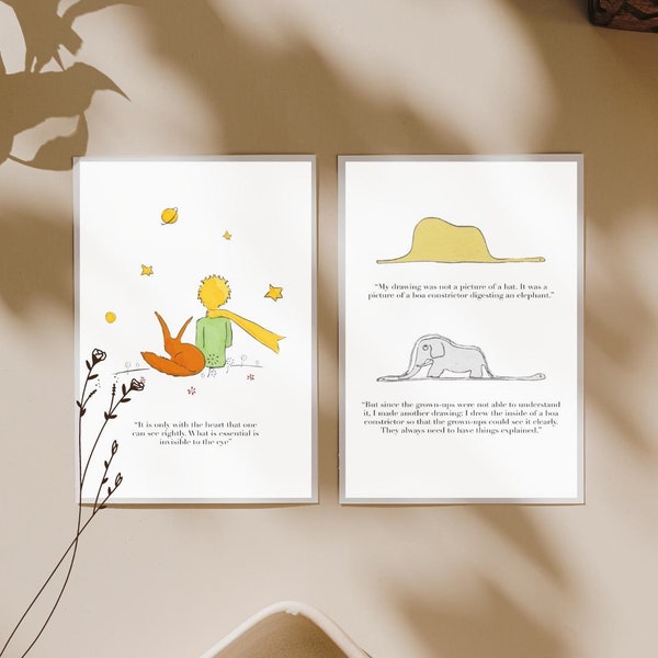 Set of 2 Le Petit Prince Print, Little Prince Poster, Little Prince Quote Print, Digital Download, Printable Art