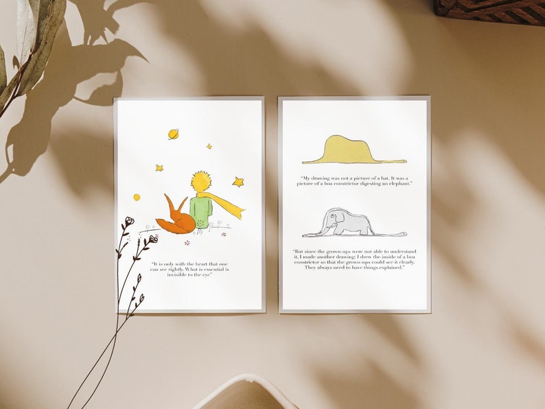 Le Petit Prince Print, Little Prince Poster, Little Prince Illustration, Elephant Hat, Little Prince Quote Print, Boa snake,Digital Download image 4