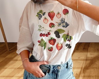 Beerenfrucht-T-Shirt: Vintage-inspiriertes Pflanzenbasiertes Top