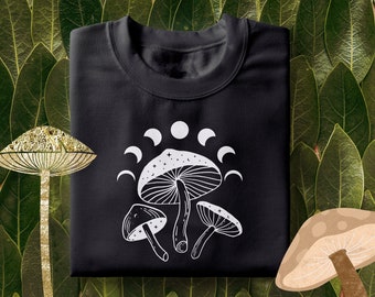 Moon Phases Mushroom T-Shirt | Mushroom Tee, Fungi Shirt, Cottagecore Tee, Dark Academia Tee, Goblincore aesthetic, Magical fungi top