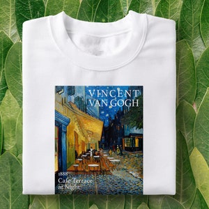 Vincent van Gogh Camiseta | Terraço do café à noite, camiseta artística, camiseta artística, camiseta artística, camiseta com pintura, estética vintage