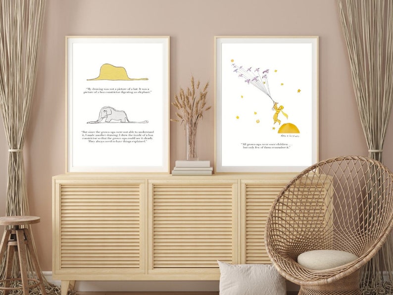 Le Petit Prince Print, Little Prince Poster, Little Prince Illustration, Elephant Hat, Little Prince Quote Print, Boa snake,Digital Download image 5