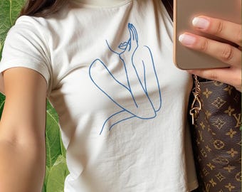 Woman Line Art Baby Tee: Minimalist Y2K Top