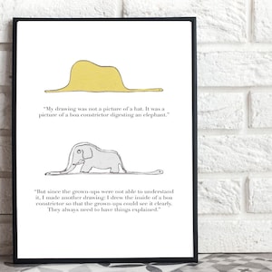 Le Petit Prince Print, Little Prince Poster, Little Prince Illustration, Elephant Hat, Little Prince Quote Print, Boa snake,Digital Download image 1