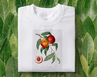 Vintage Peach Art T-Shirt: Botanical Illustration, Soft Cotton