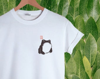 Unimpressed Frog T-Shirt (Pocket) | Unimpressed Toad, Froggy Art, Matsumoto Hoji, Pocket Tee, Round Frog, Cute Art Gift, Japan