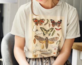 Vlinders T-shirt | Vintage vlinders, retro vlinder T-shirt, vintage stijl, esthetisch, buiten, vlindershirt, Cottagecore