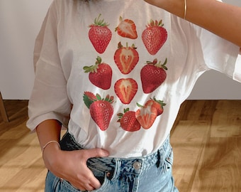 Strawberry Graphic T-Shirt: Vintage Fruit Tee, Cottagecore Fashion