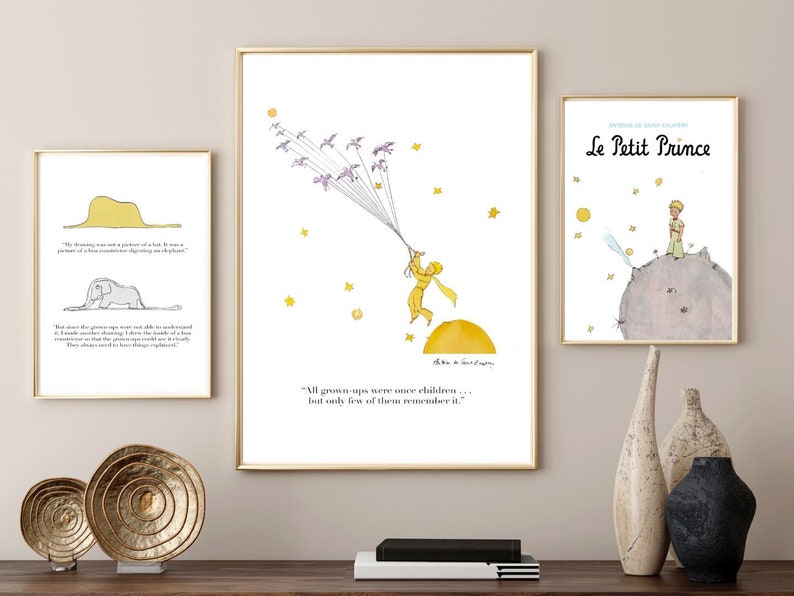 Le Petit Prince Print, Little Prince Poster, Little Prince Illustration, Elephant Hat, Little Prince Quote Print, Boa snake,Digital Download image 7