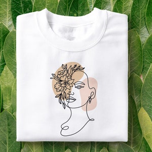 Abstract Face Line Drawing T-Shirt | Single Line Drawing Tee, Woman&#39;s Face Flower Tee, Art Shirt Gifts for her