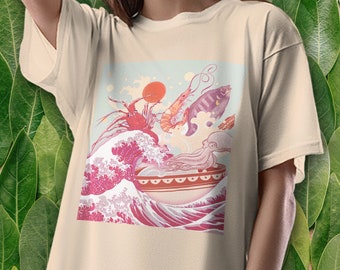 Camiseta japonesa streetwear / La gran ola de Kanagawa, camiseta de arte abstracto, arte japonés, camiseta de fantasía, camiseta gráfica, gran pez ola