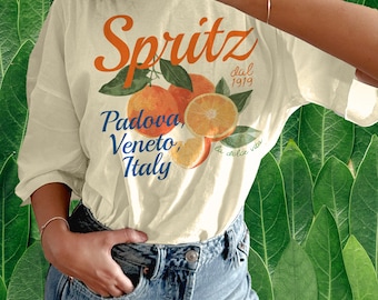 Retro Aperol Spritz Italy T-Shirt, Vintage Italian Cocktail Tee, Aperitivo Culture Graphic Shirt, Summer Party Casual Top
