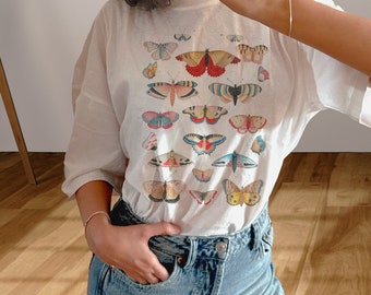 T-shirt vlinders: T-shirt met vintage illustratie