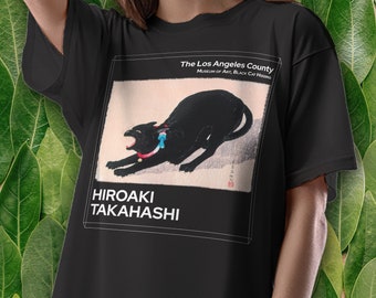 Black Cat Art T-Shirt: Vintage Japanese Drawing, Minimalist Tee