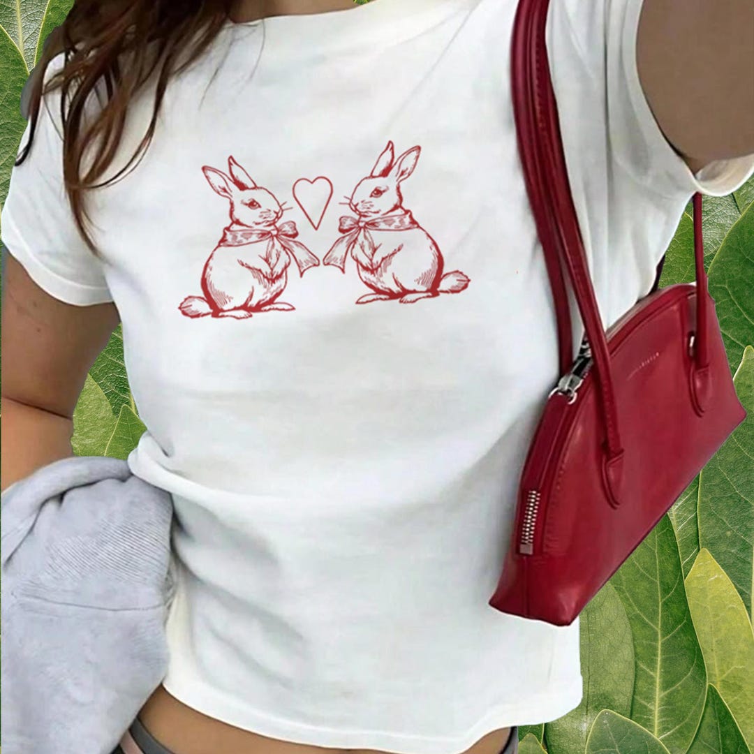 Vintage Bunny Heart Baby Tee: Y2K Rabbit T-shirt - Etsy