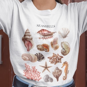 Sea Shells T-Shirt | Vintage Seashells Shirt, Conch, Vintage Illustrations, Cute Womens Vintage, Sealife Tee, Aquatic Top, Marine, Ocean