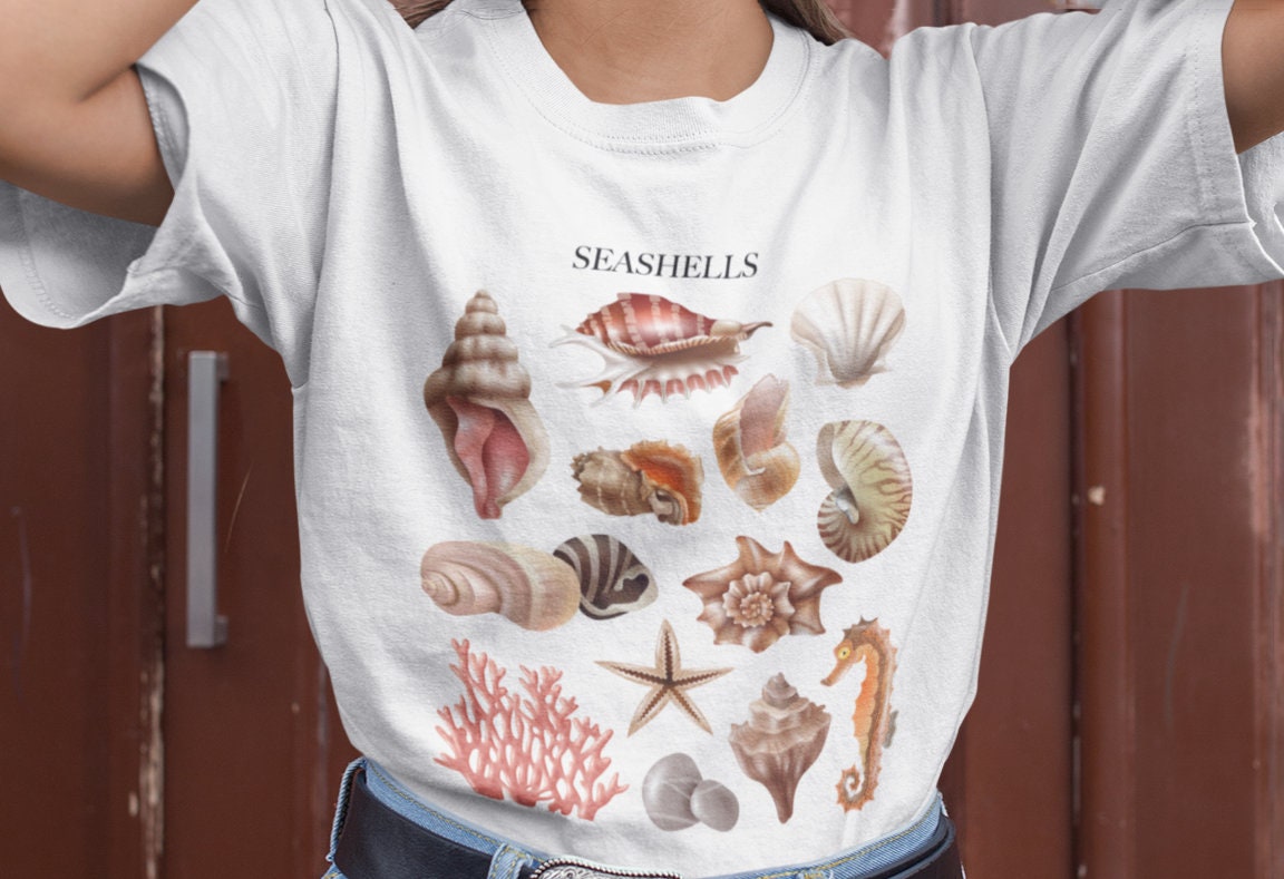 Vintage Seashells T-shirt: Marine Ocean Life Illustrations - Etsy