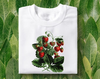 Strawberry Tree Vintage Illustrated T-Shirt | Botanist Shirt, Botanical Tee, Fruit Tee, Plants Shirt, Tumblr Aesthetic,  Womens Clothing