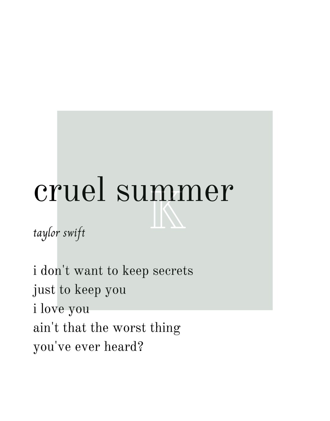 Taylor Swift cruel Summer Lyrics Printable Download Etsy