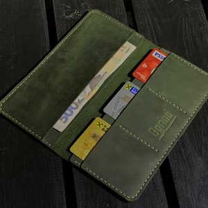 Billetera larga, Billetera larga de cuero para hombre, Billetera plegable larga personalizada, Billetera alta, Billetera unisex, Billetera para tarjetas de crédito, Billetera delgada