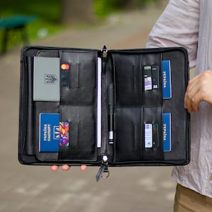 Family document folder for organising documents organizer for household documents case for passport Personalised black document holder