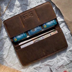 Benutzerdefinierte Herren Leder Brieftasche, minimalistische handgemachte lange Brieftasche, personalisierte monogramm Brieftasche für Männer, einzigartiges Geschenk für ihn, Geschenk für Papa