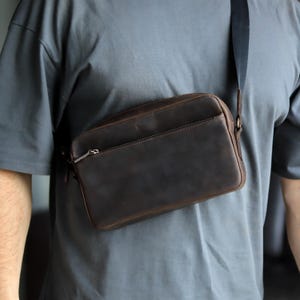 Small leather crossbody bag, handmade brown mens shoulder bag, custom mens messenger bag, gift for dad, husband gift, gift for boyfriend