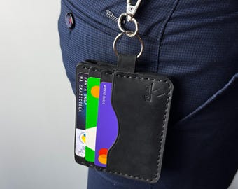 Engraved leather card holder, slim id card holder wallet, leather mens keychain,engraved card case, gift for friends, gift for him