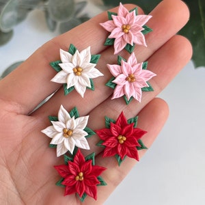 Red Poinsettia Studs, Christmas Earrings , Handmade Jewelry Personalized Gifts, Polymer Clay Earrings, Poinsettia Earrings, Holiday Earrings